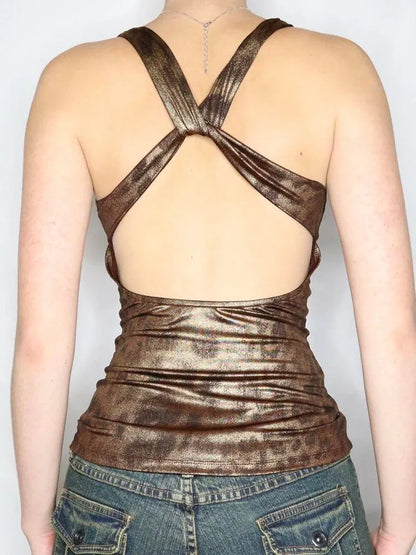 Y2K Baddie Leopard Backless Top