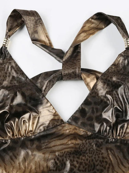 Y2K Baddie Leopard Backless Top