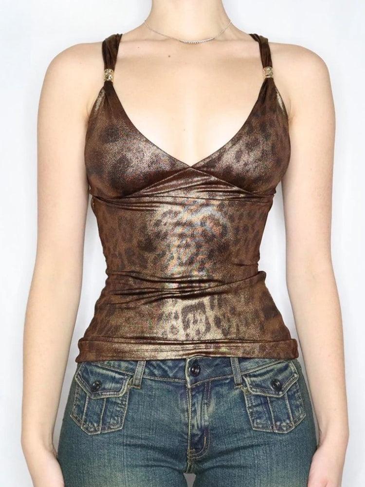 Y2K Baddie Leopard Backless Top
