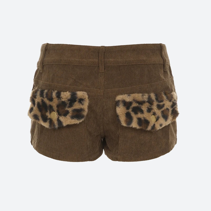 Y2K Baddie Leopard Corduroy Shorts