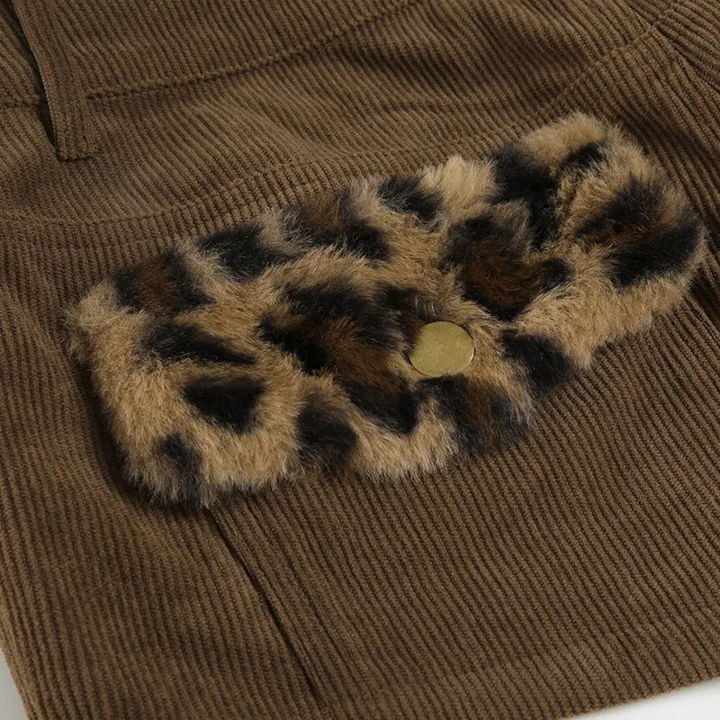 Y2K Baddie Leopard Corduroy Shorts