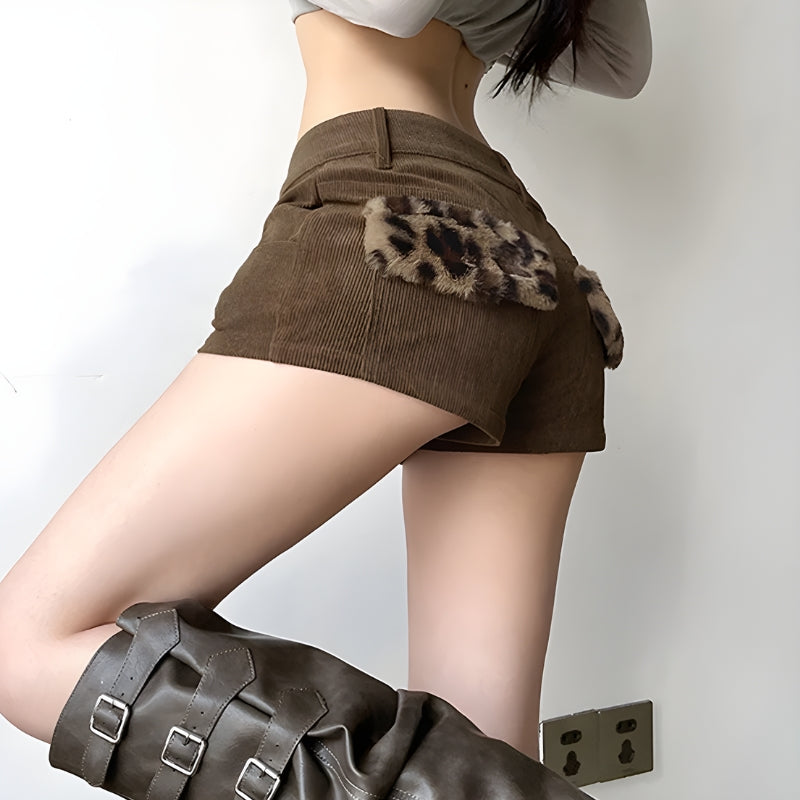 Y2K Baddie Leopard Corduroy Shorts