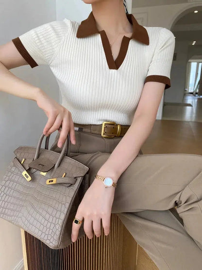 Y2K Basic Corduroy Polo Top