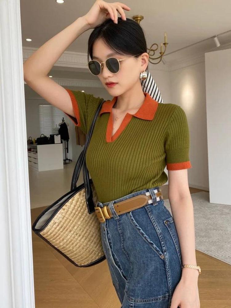 Y2K Basic Corduroy Polo Top