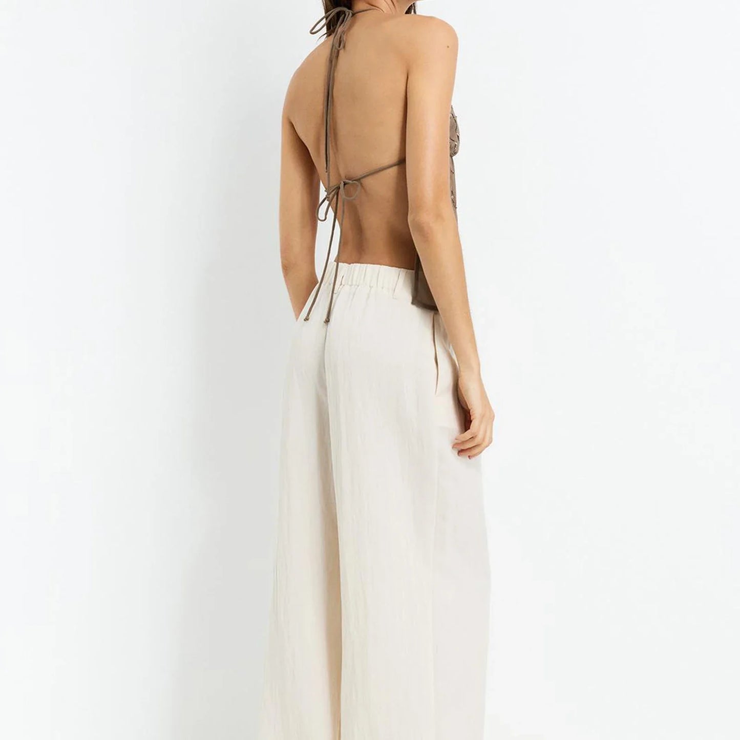 Y2K Beaded Chiffon Backless Top