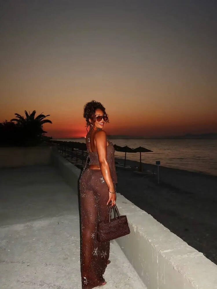 Y2K Beaded Scarf Top & Pants Two Piece Set
