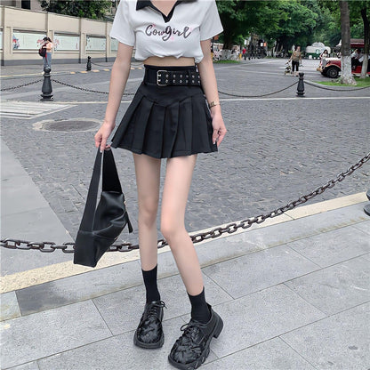 Y2K Belt Detail Pleated Mini Skirt