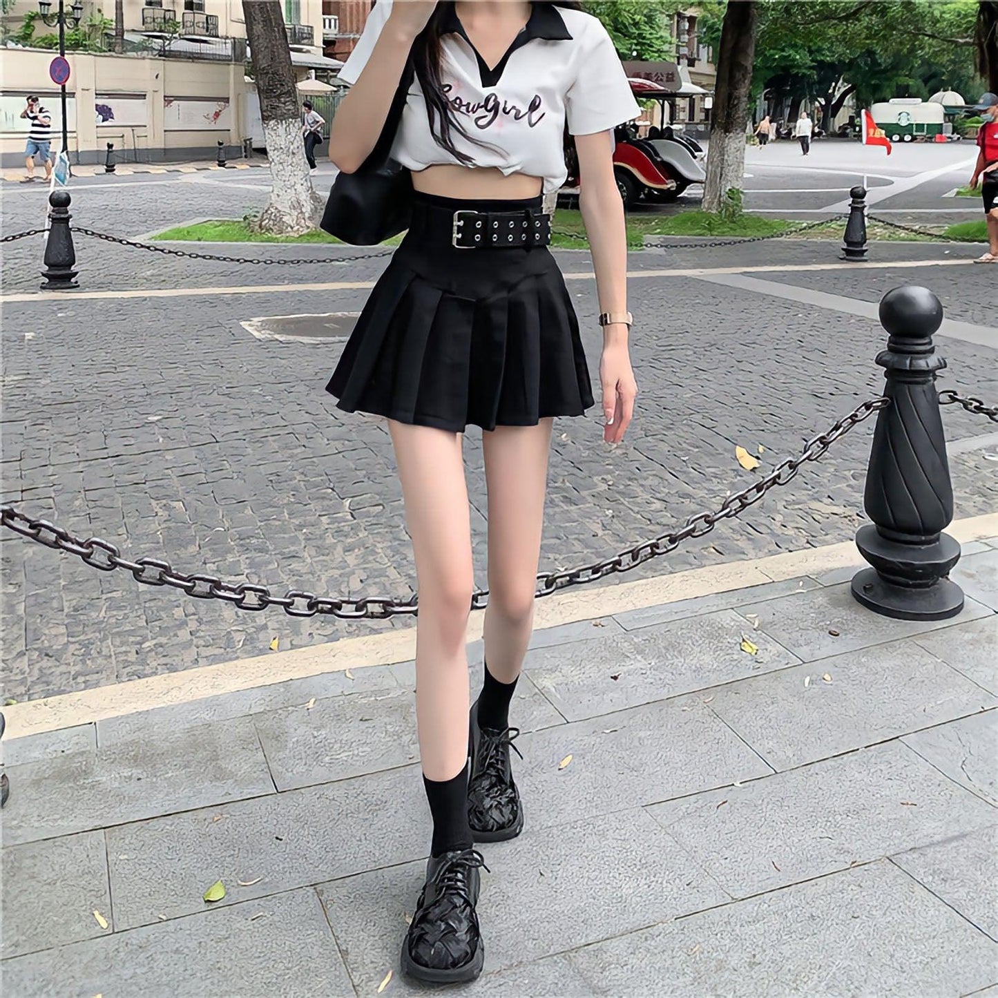 Y2K Belt Detail Pleated Mini Skirt
