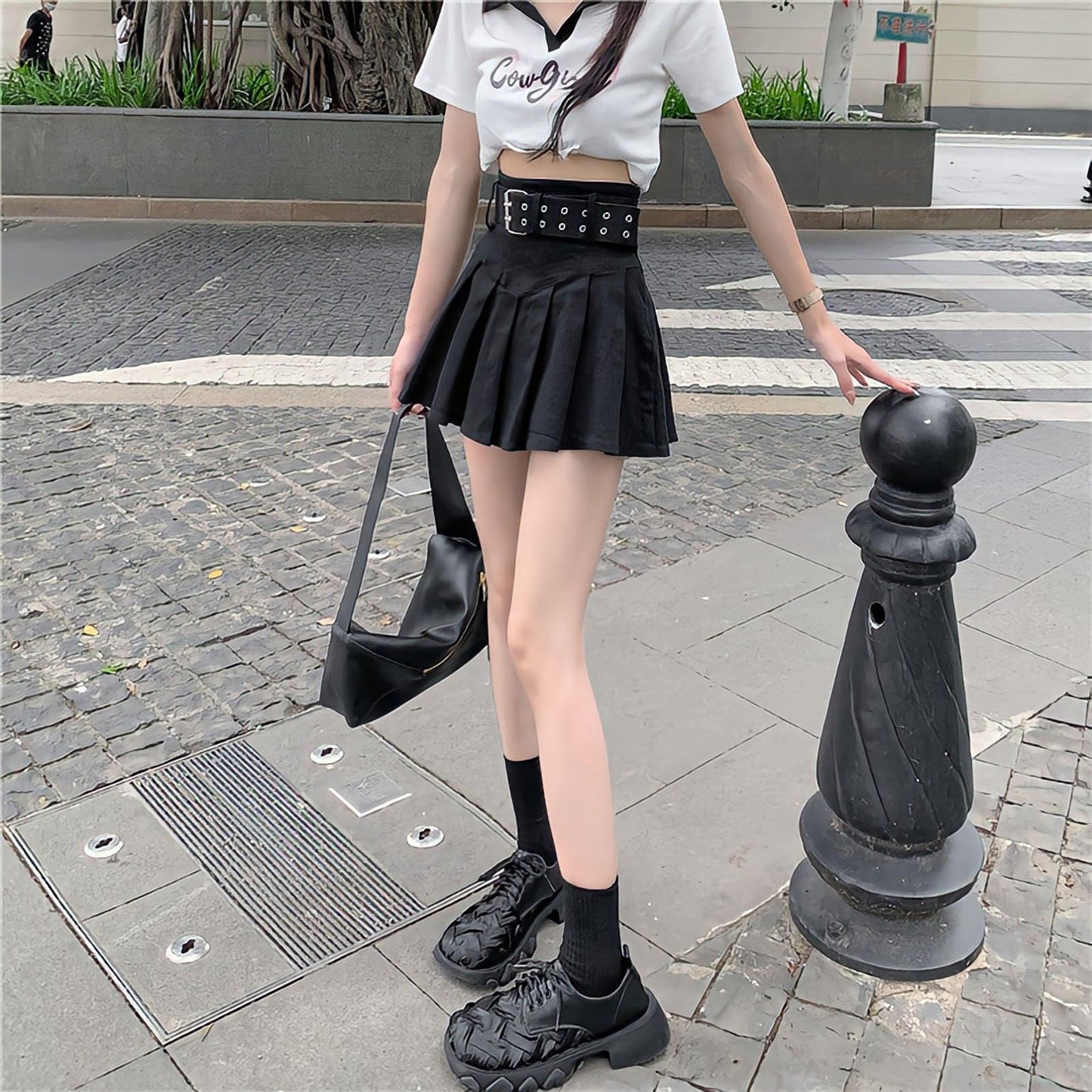 Y2K Belt Detail Pleated Mini Skirt