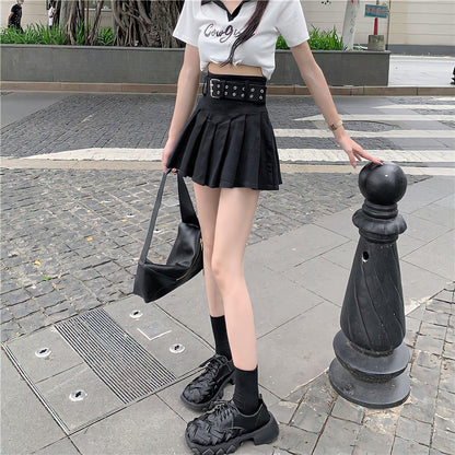 Y2K Belt Detail Pleated Mini Skirt