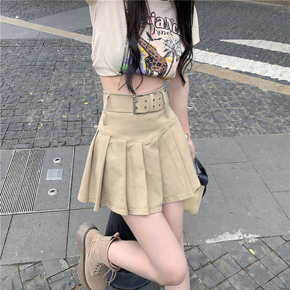Y2K Belt Detail Pleated Mini Skirt