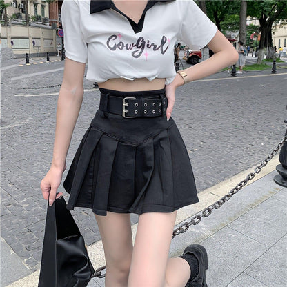 Y2K Belt Detail Pleated Mini Skirt