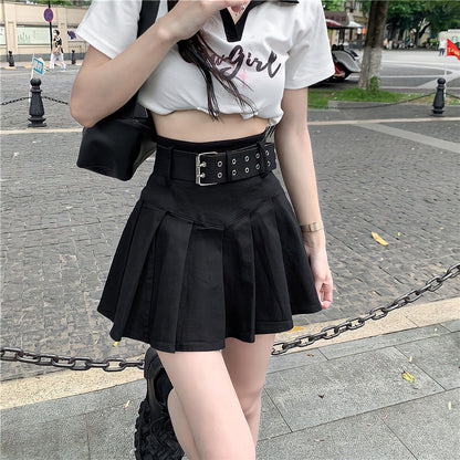 Y2K Belt Detail Pleated Mini Skirt