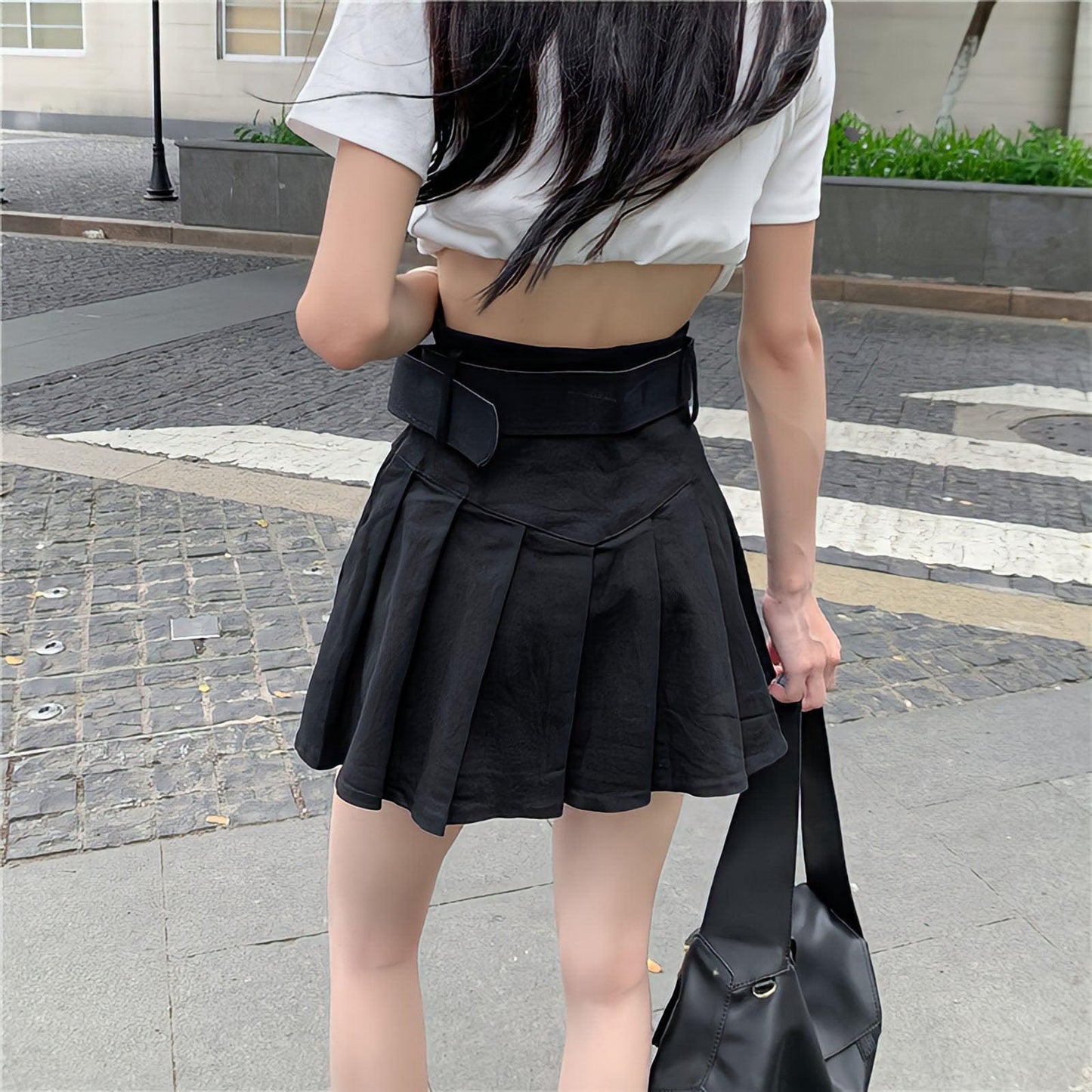 Y2K Belt Detail Pleated Mini Skirt