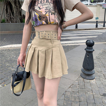 Y2K Belt Detail Pleated Mini Skirt