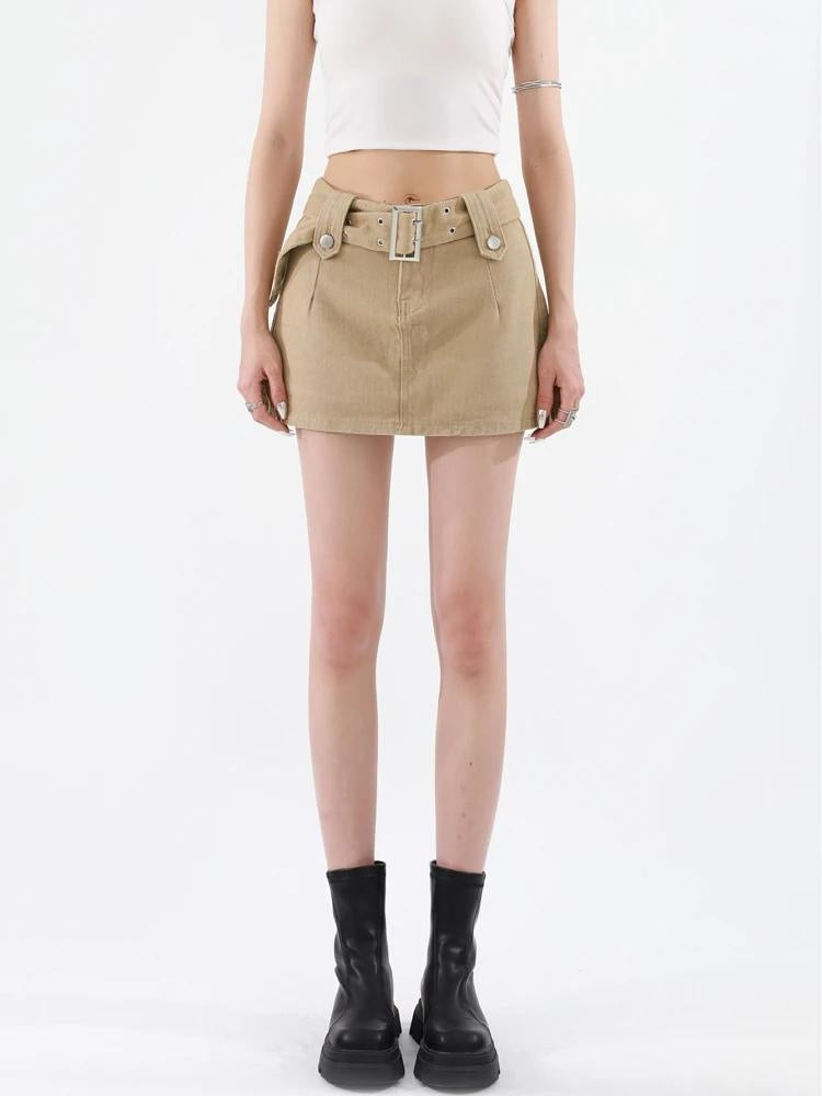 Y2K Belted Denim Mini Skirt