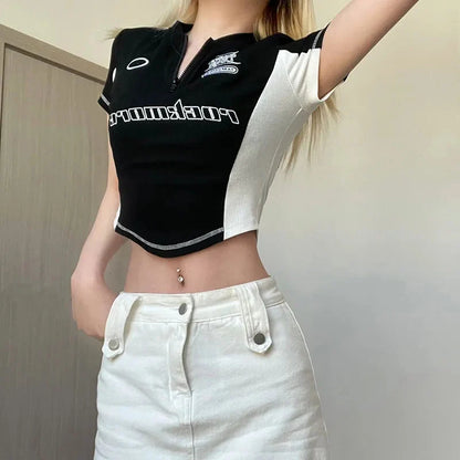 Y2K Biker Half Zip-Up Crop Top
