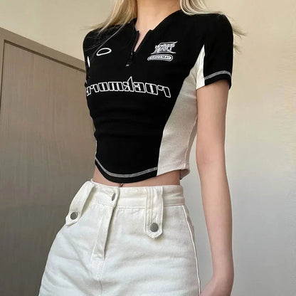 Y2K Biker Half Zip-Up Crop Top