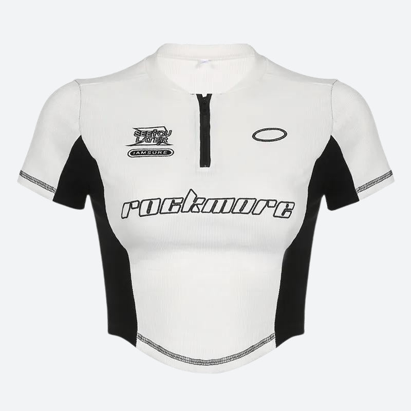 Y2K Biker Half Zip-Up Crop Top