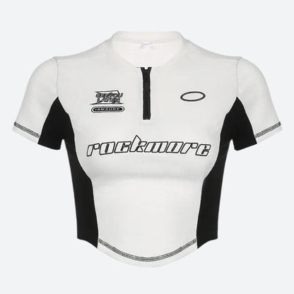 Y2K Biker Half Zip-Up Crop Top