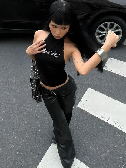 Y2K Black Halter Top