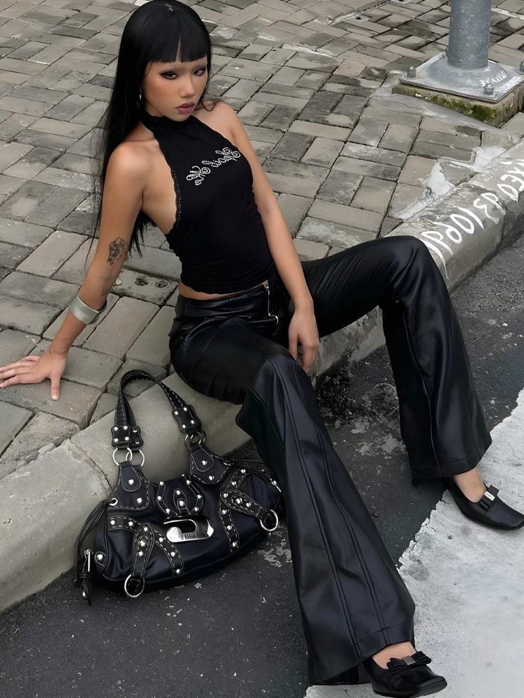 Y2K Black Halter Top