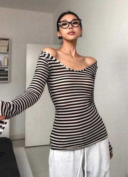 Y2K Black & White Striped Top