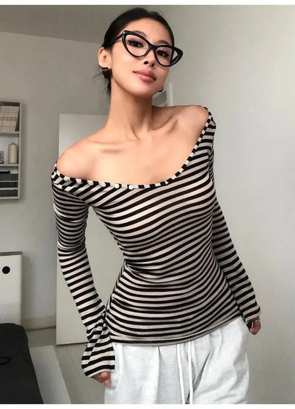 Y2K Black & White Striped Top