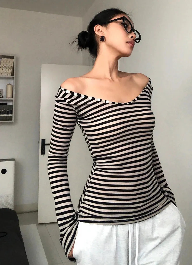 Y2K Black & White Striped Top
