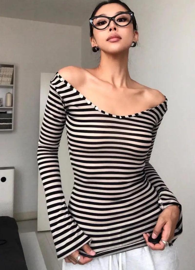 Y2K Black & White Striped Top