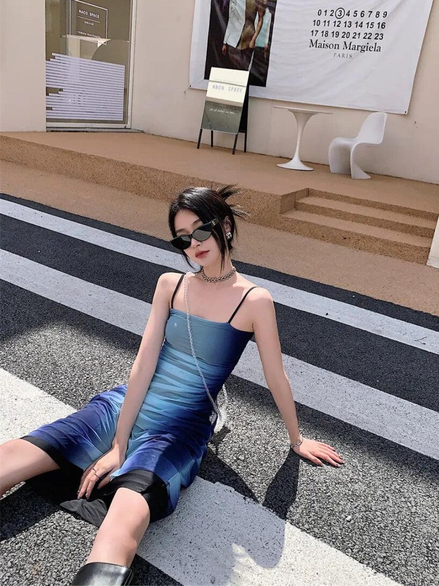 Y2K Blue Gradient Midi Dress