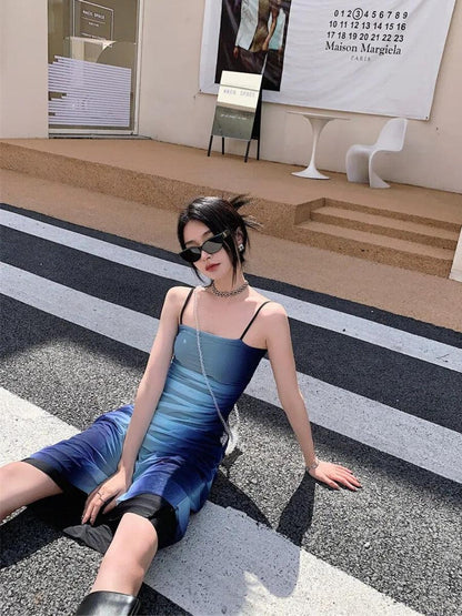Y2K Blue Gradient Midi Dress