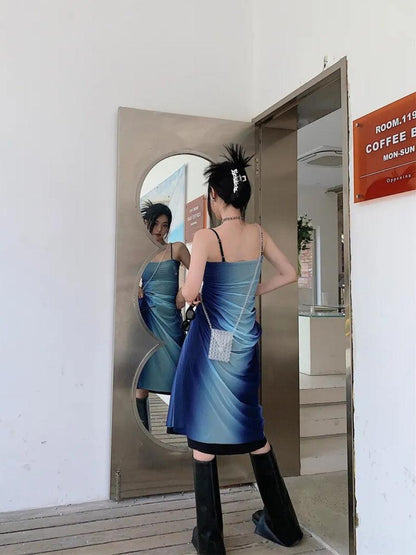 Y2K Blue Gradient Midi Dress