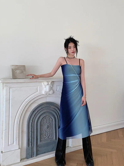 Y2K Blue Gradient Midi Dress