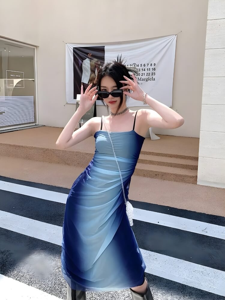 Y2K Blue Gradient Midi Dress