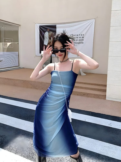 Y2K Blue Gradient Midi Dress