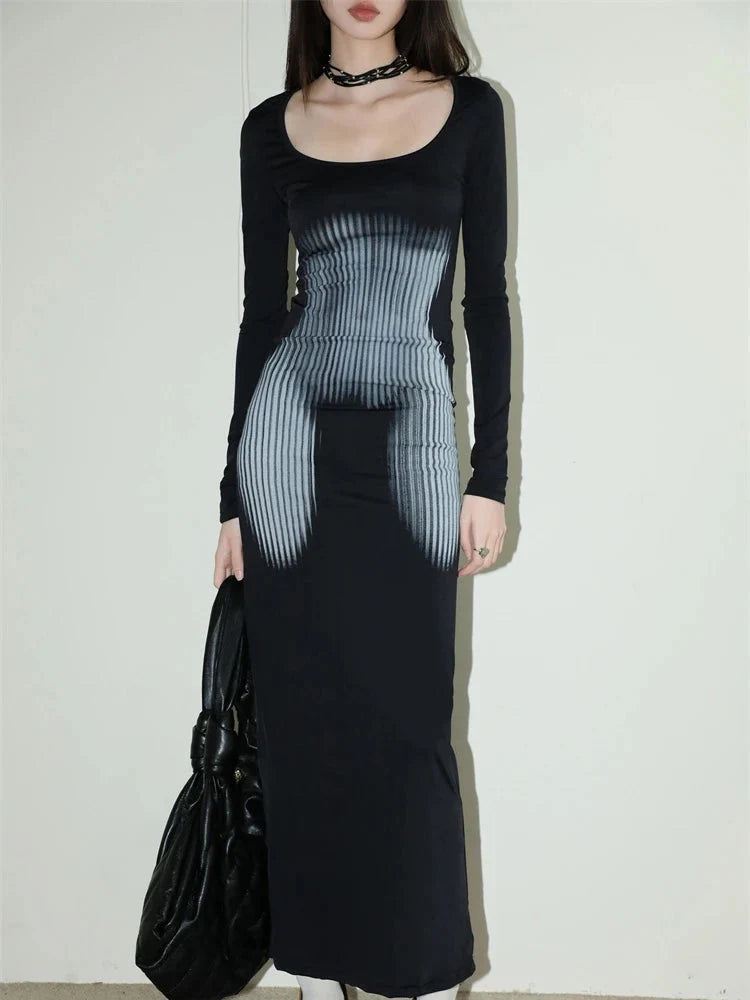 Y2K Body Print Maxi Dress