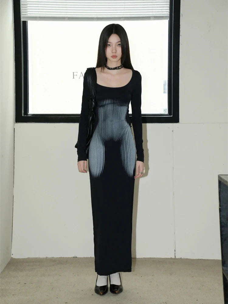 Y2K Body Print Maxi Dress