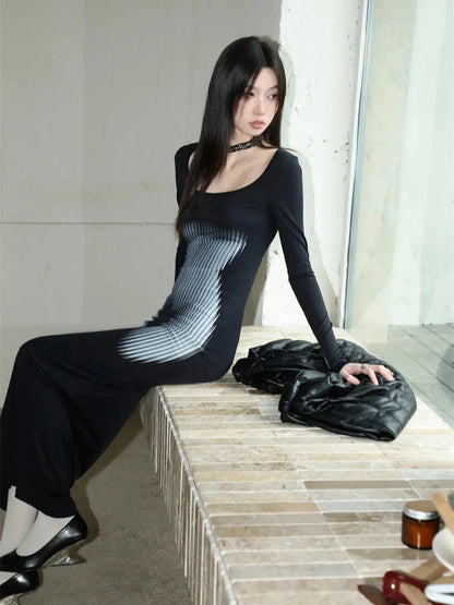 Y2K Body Print Maxi Dress