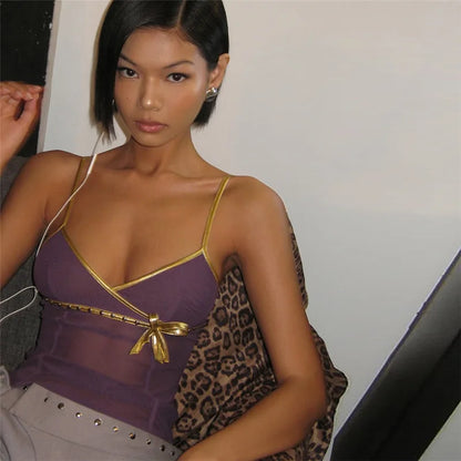 Y2K Bow Mesh Tank Top