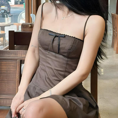Y2K Bow Pleated Mini Dress