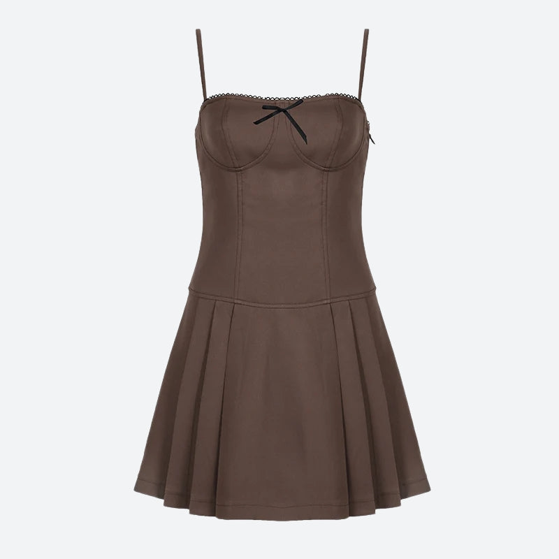 Y2K Bow Pleated Mini Dress