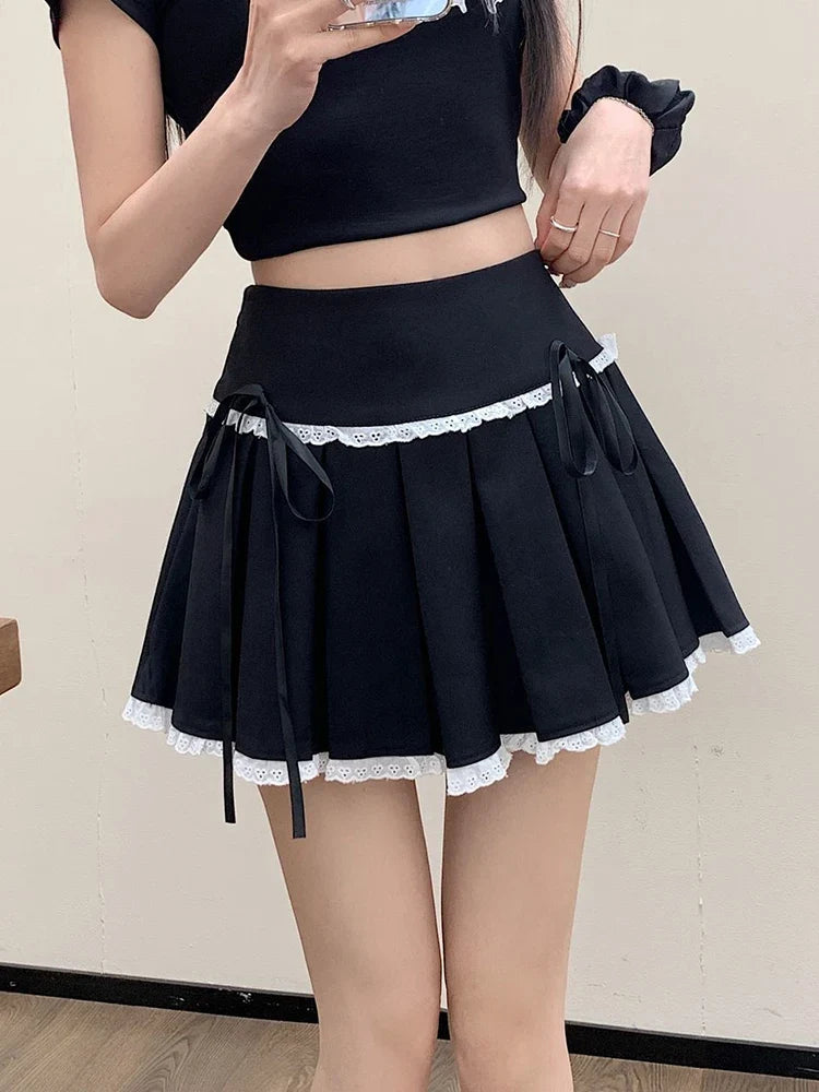 Y2K Bow Pleated Mini Skirt