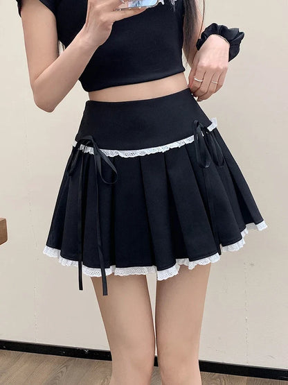 Y2K Bow Pleated Mini Skirt