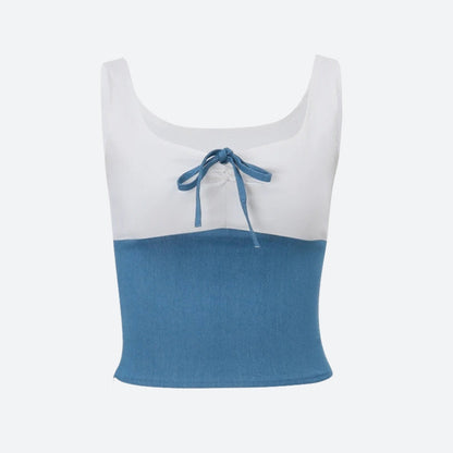 Y2K Bow Plunge Neck Top