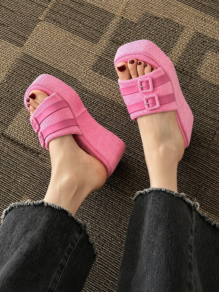 Y2K Buckle Platform Sandals