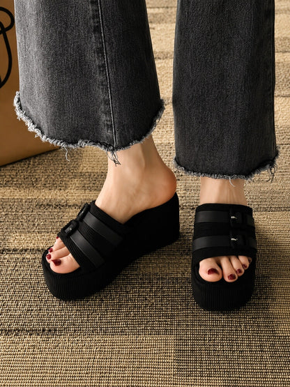 Y2K Buckle Platform Sandals