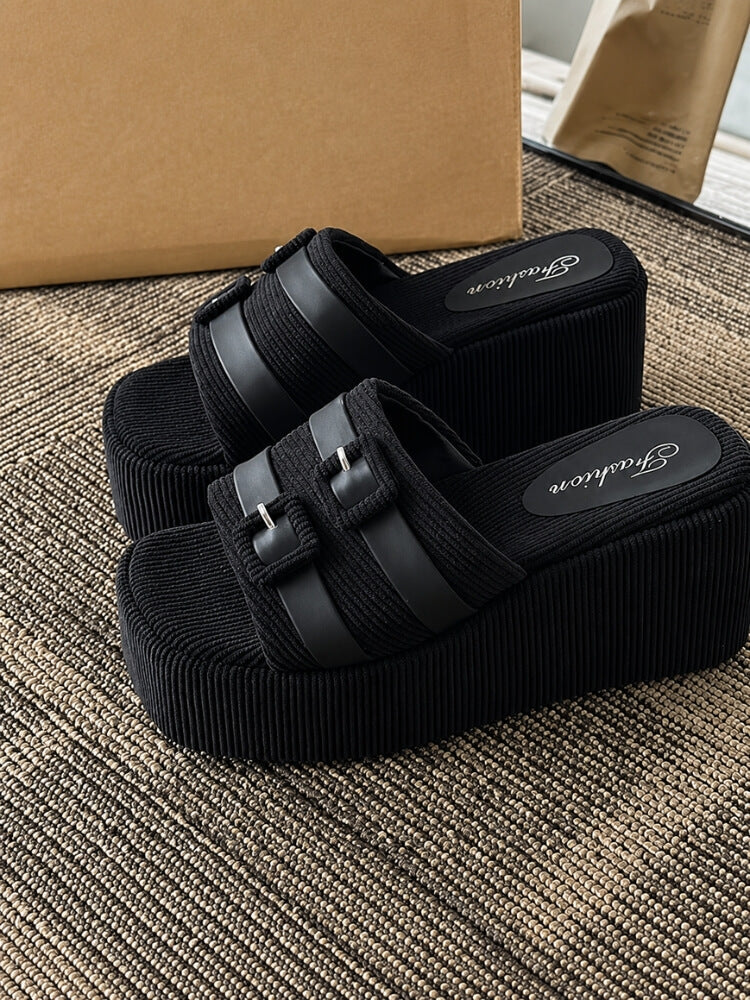 Y2K Buckle Platform Sandals
