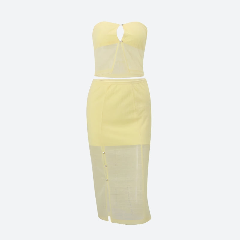 Y2K Butter Yellow Top & Skirt Two Piece Set