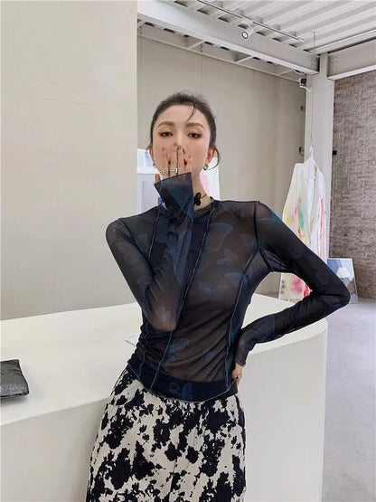 Y2K Butterfly Mesh Top